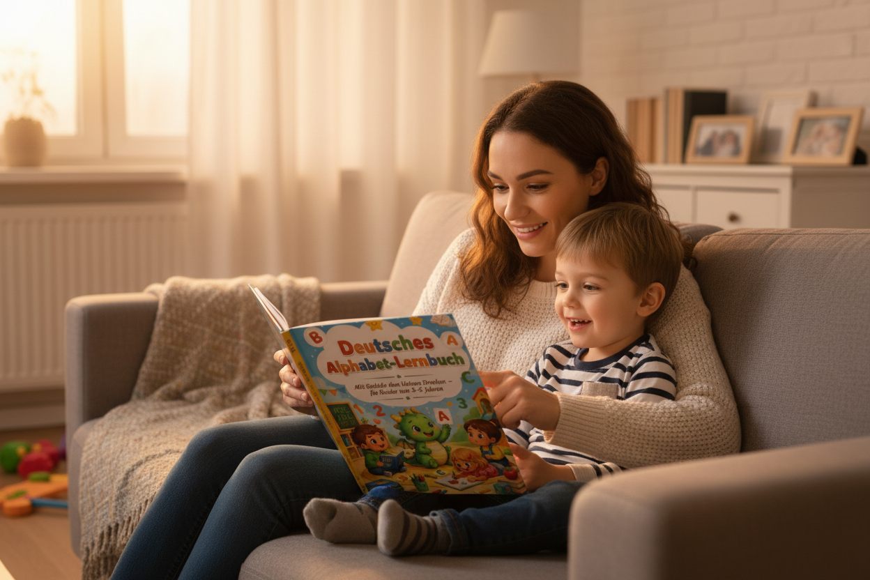Mother and Son with German Book